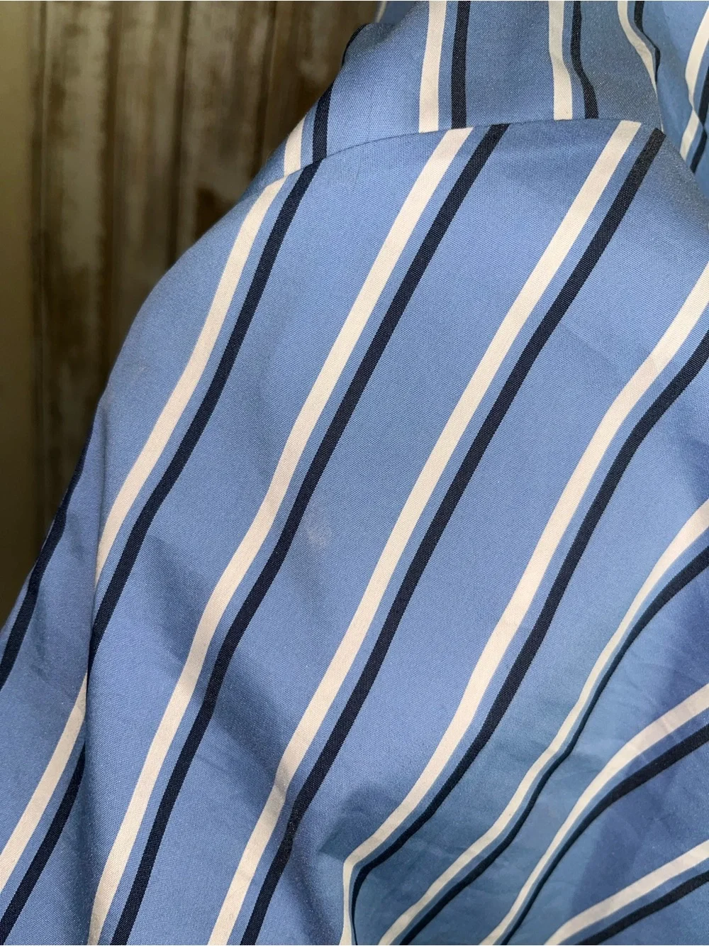 White House Black Market Blue Stripe Bell Sleeve Cotton Stretch Top Size 0 - Picture 6 of 8